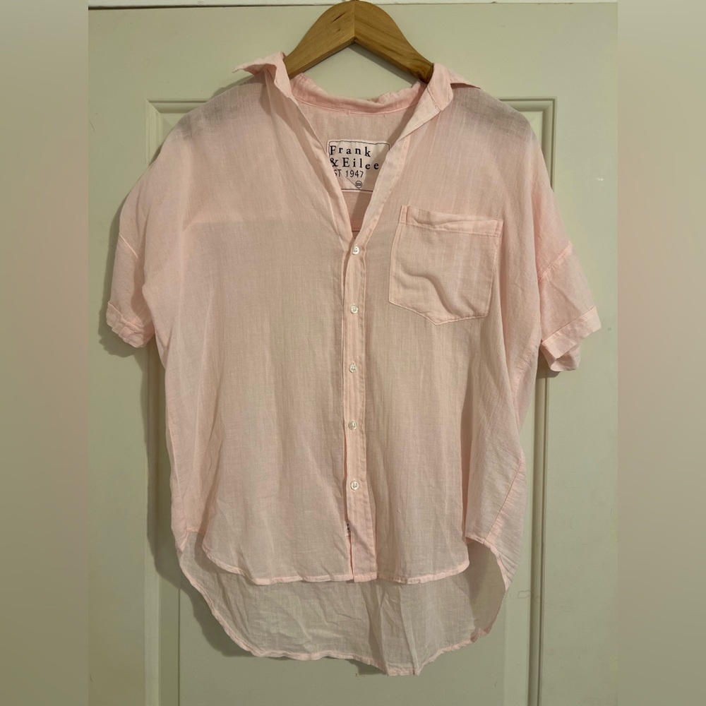 FRANK & EILEEN $189 ROSE Shear Gauze Cotton Button Up Top Blouse XXS Fits Small